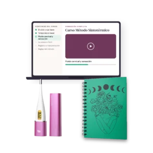 Pack Opción Completa de Makuyen: Curso Método Sintotérmico, termómetro basal Vinca II rosado y Bitácora de Registro para aprender y registrar el método sintotérmico.
